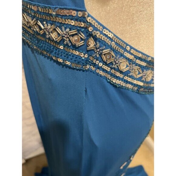 Vintage Niki Livas Women Formal Gown Size 12 Maxi Open Blue Evening Dress - Picture 11 of 13